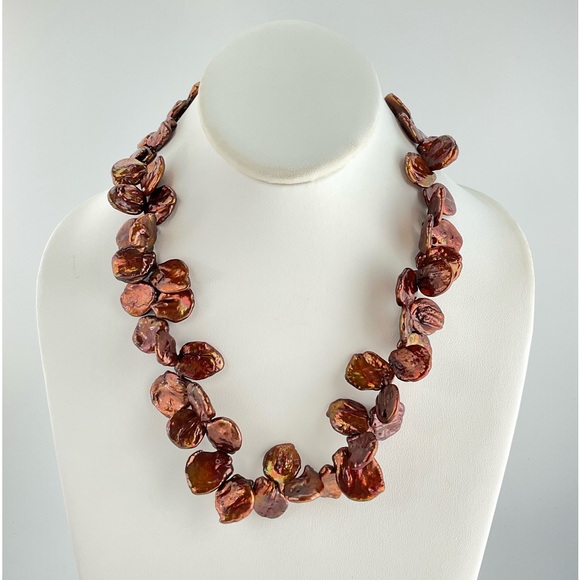 Copper Keishi Pearls Necklace, Handmade, 19.5